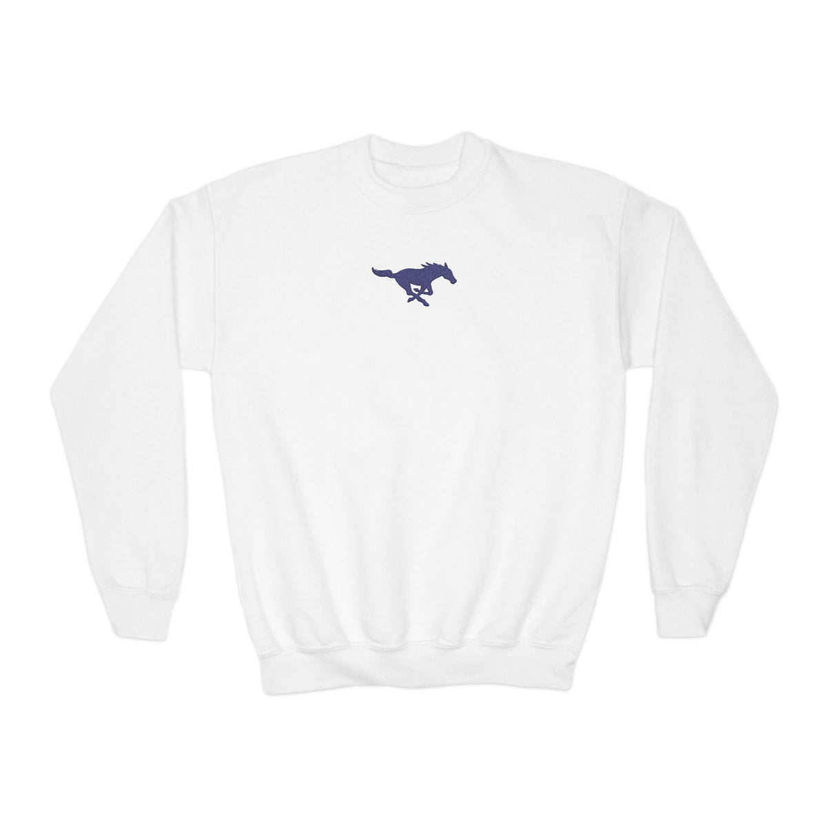 YOUTH Embroidered Blue Mustang Crewneck Sweatshirt