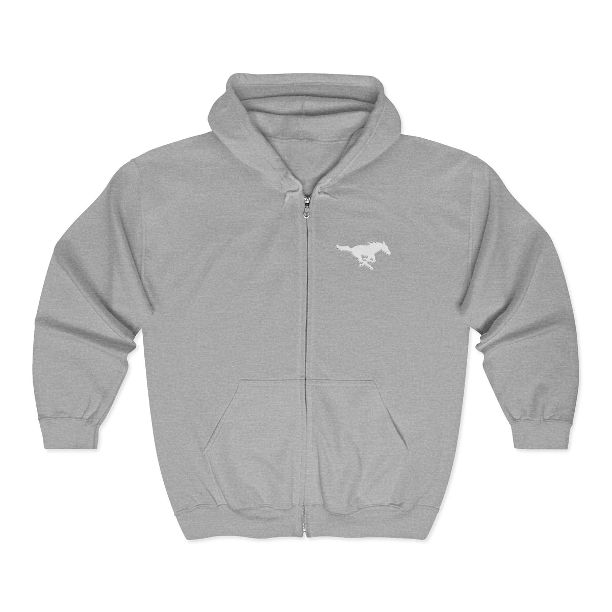 Embroidered White Mustang Full Zip Hoodie
