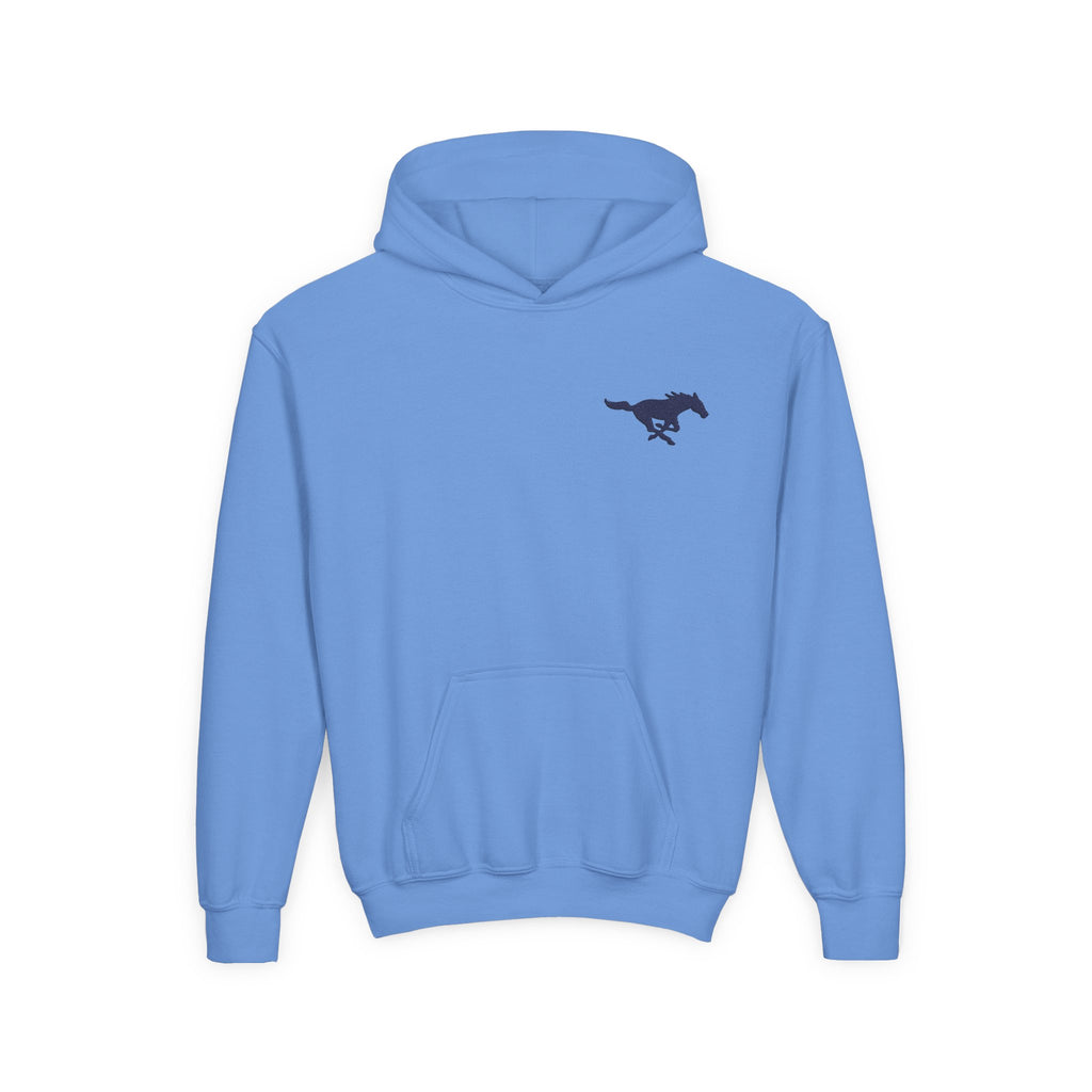 YOUTH Embroidered Blue Mustang Hoodie