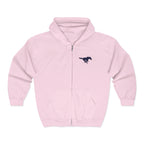 Embroidered Blue Mustang Full Zip Hoodie