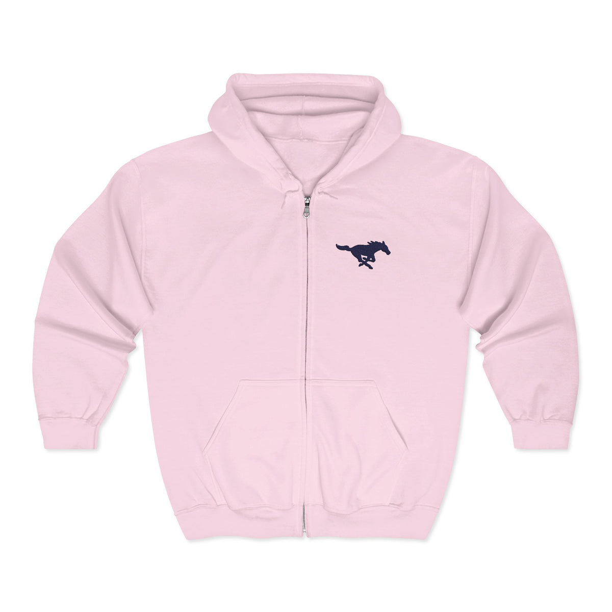 Embroidered Blue Mustang Full Zip Hoodie