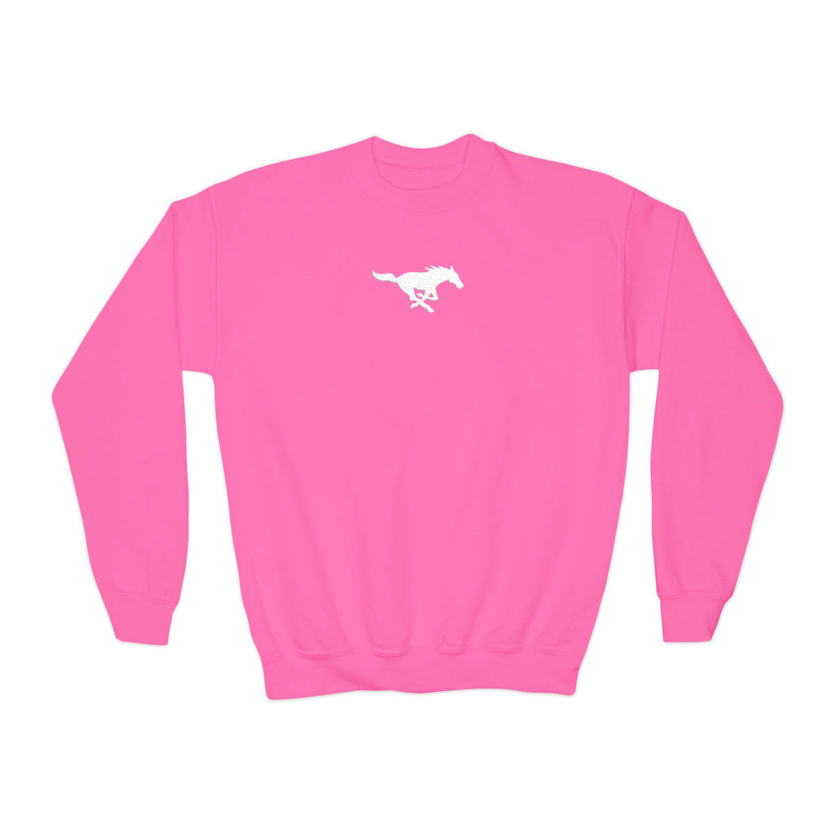 YOUTH Embroidered White Mustang Crewneck Sweatshirt