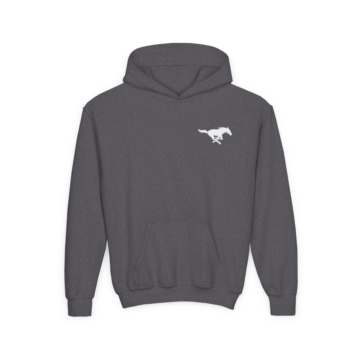 YOUTH Embroidered White Mustang Hoodie