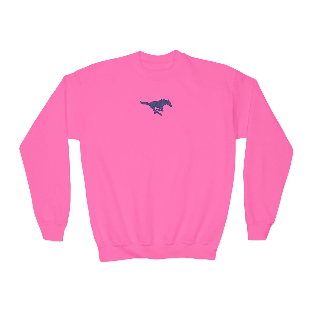 YOUTH Embroidered Blue Mustang Crewneck Sweatshirt