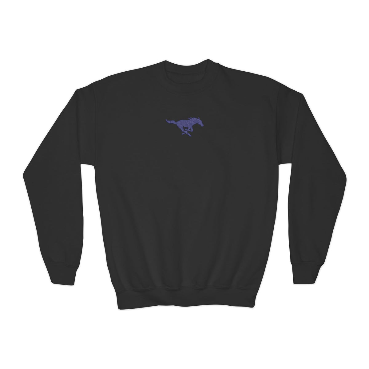 YOUTH Embroidered Blue Mustang Crewneck Sweatshirt