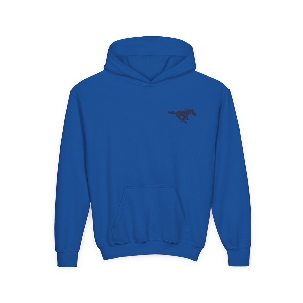 YOUTH Embroidered Blue Mustang Hoodie