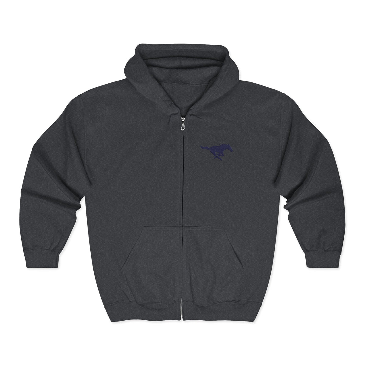 Embroidered Blue Mustang Full Zip Hoodie