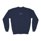 YOUTH Embroidered Blue Mustang Crewneck Sweatshirt