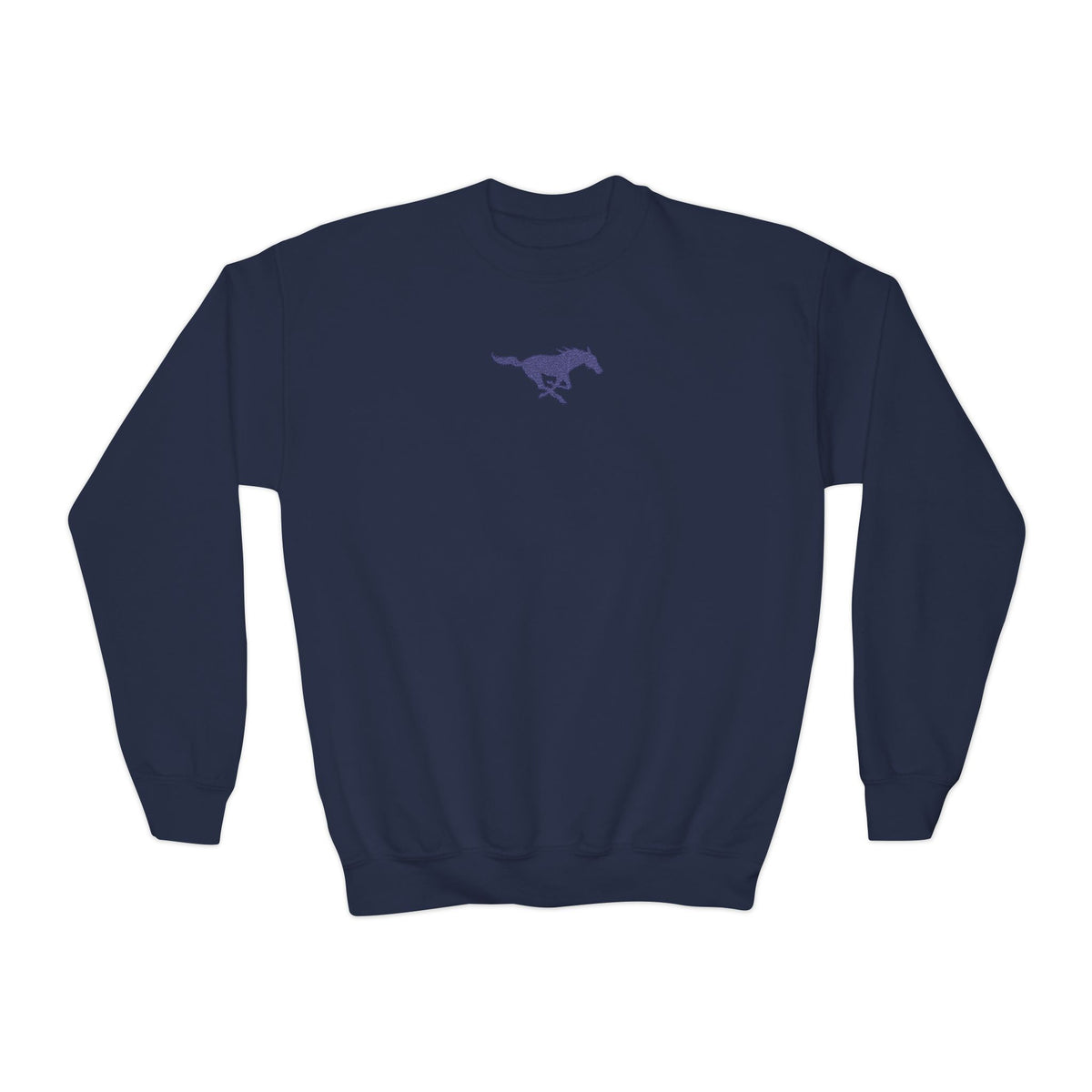 YOUTH Embroidered Blue Mustang Crewneck Sweatshirt