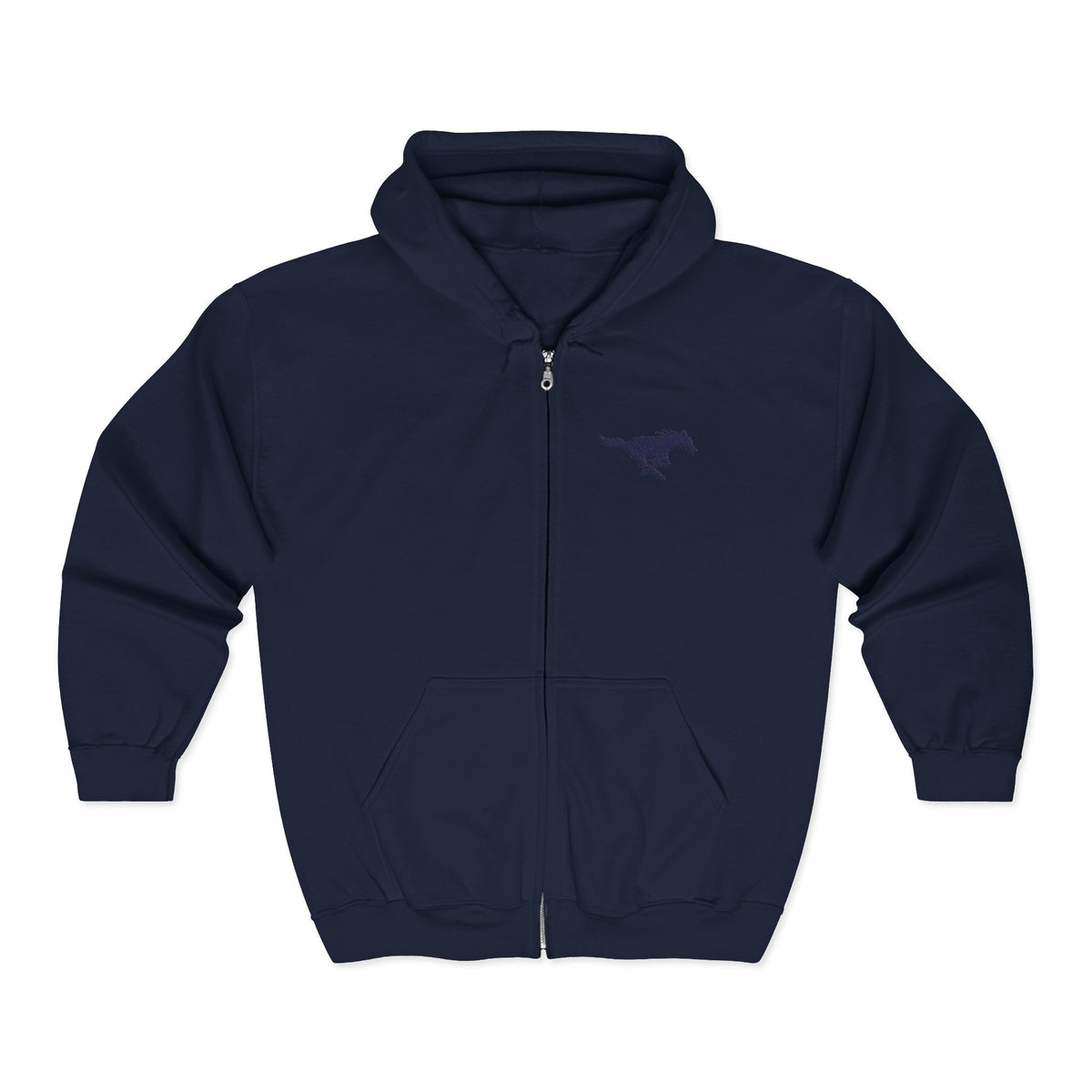 Embroidered Blue Mustang Full Zip Hoodie