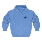 Embroidered Blue Mustang Full Zip Hoodie
