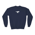 YOUTH Embroidered White Mustang Crewneck Sweatshirt