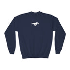 YOUTH Embroidered White Mustang Crewneck Sweatshirt