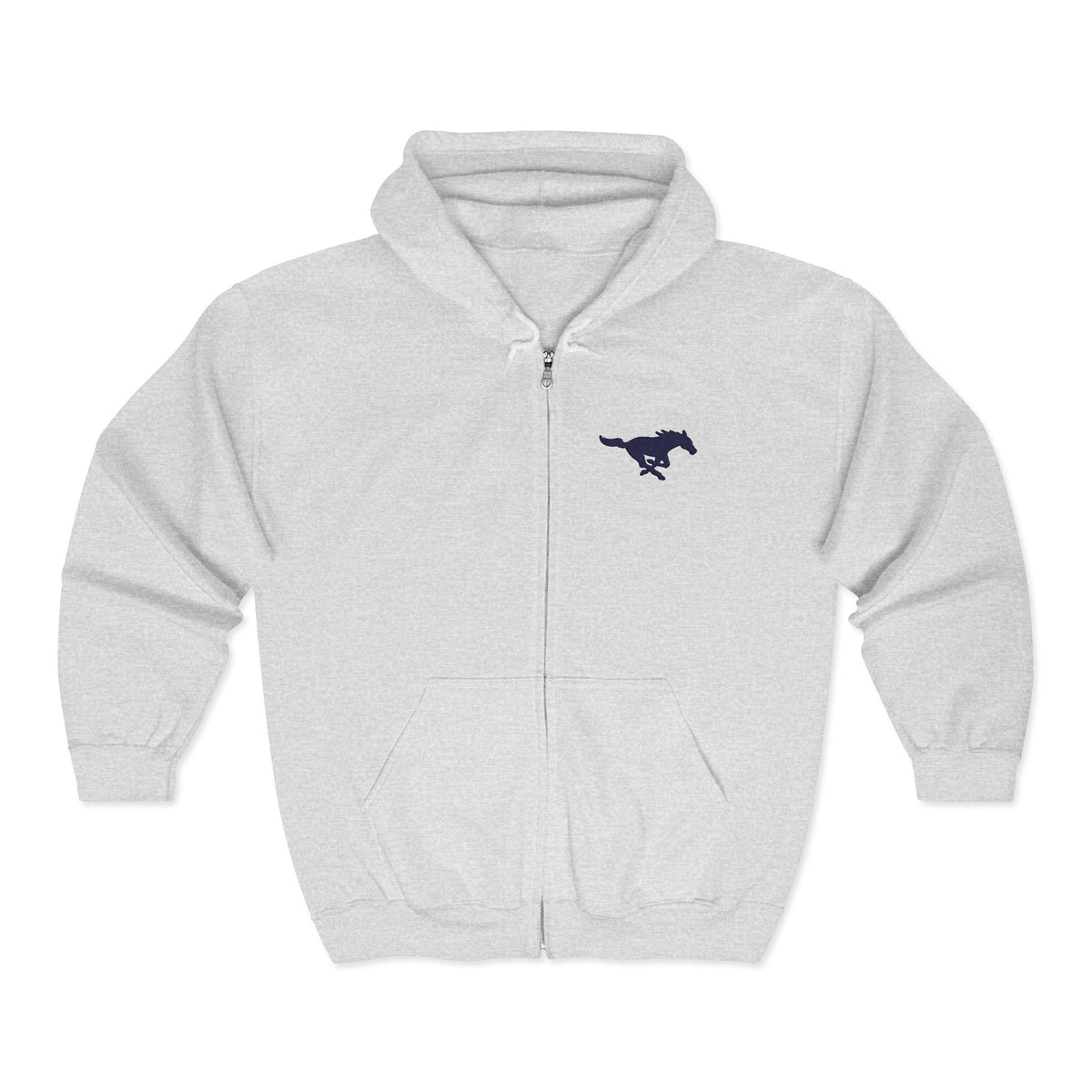 Embroidered Blue Mustang Full Zip Hoodie