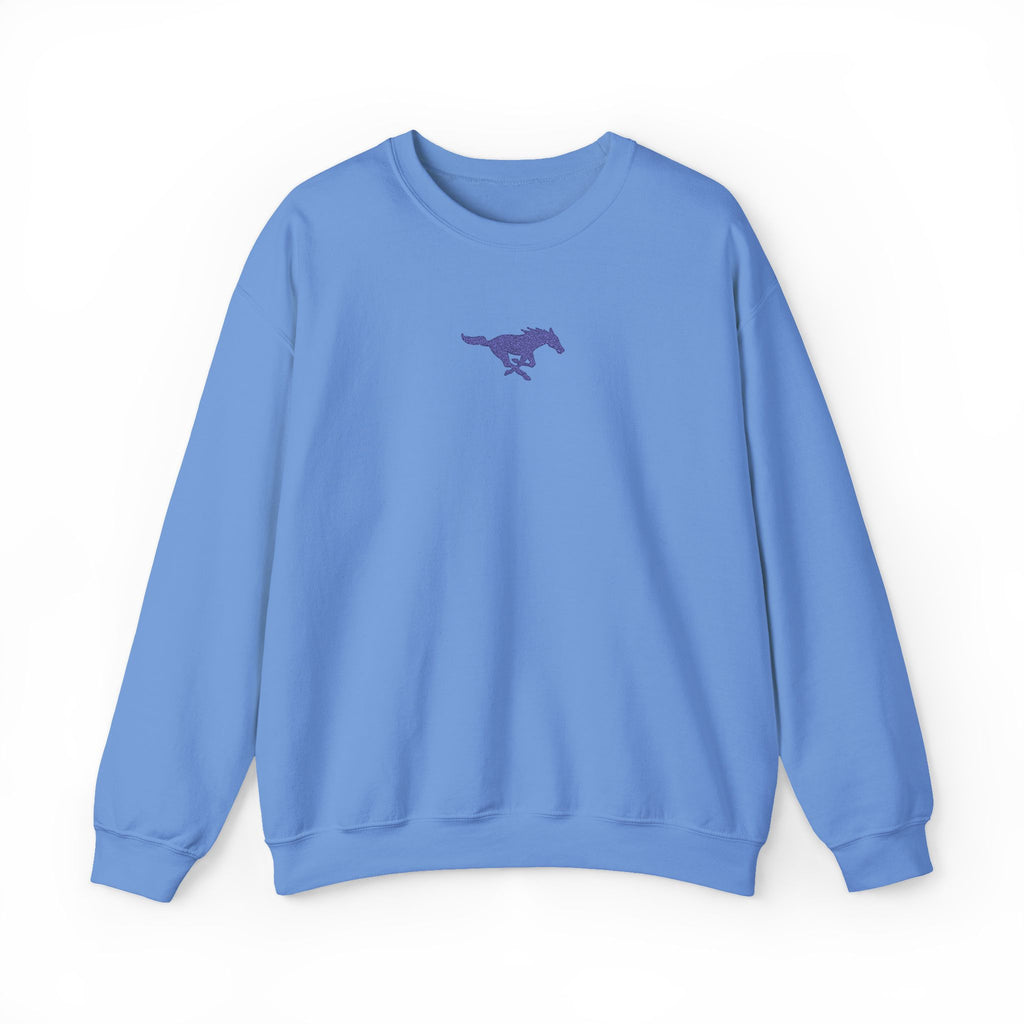 Embroidered Blue Mustang Crewneck Sweatshirt