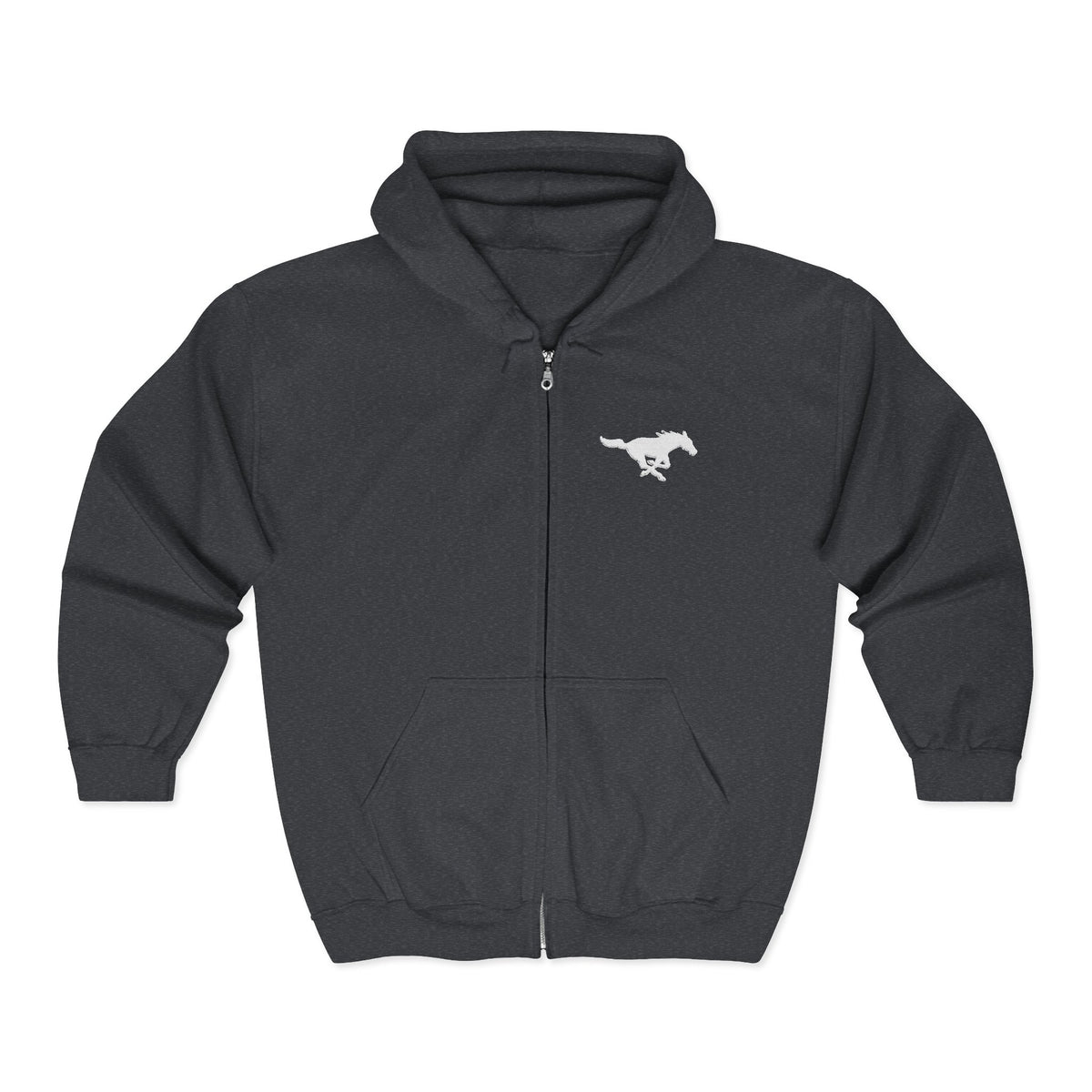 Embroidered White Mustang Full Zip Hoodie
