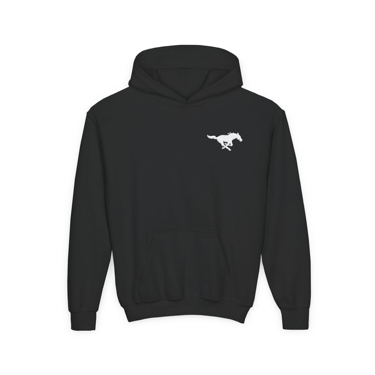 YOUTH Embroidered White Mustang Hoodie