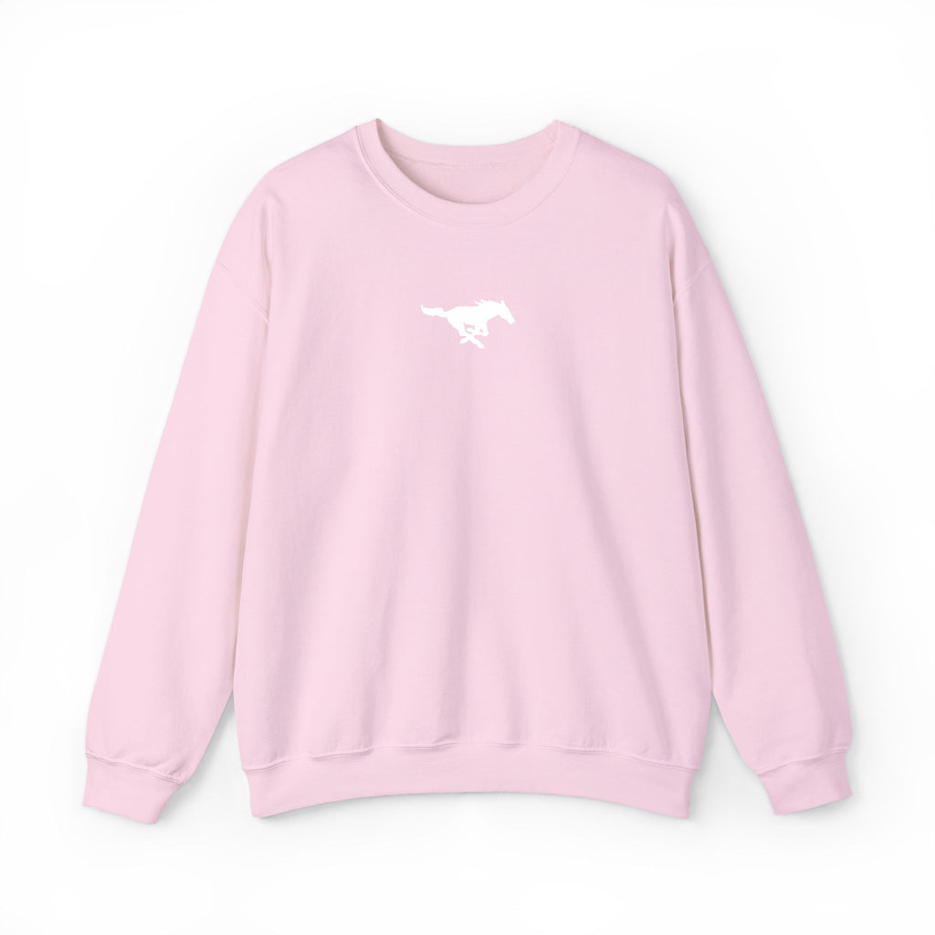 Embroidered White Mustang Crewneck Sweatshirt