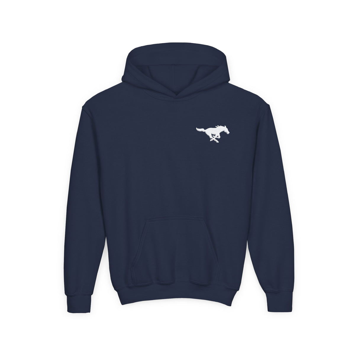 YOUTH Embroidered White Mustang Hoodie