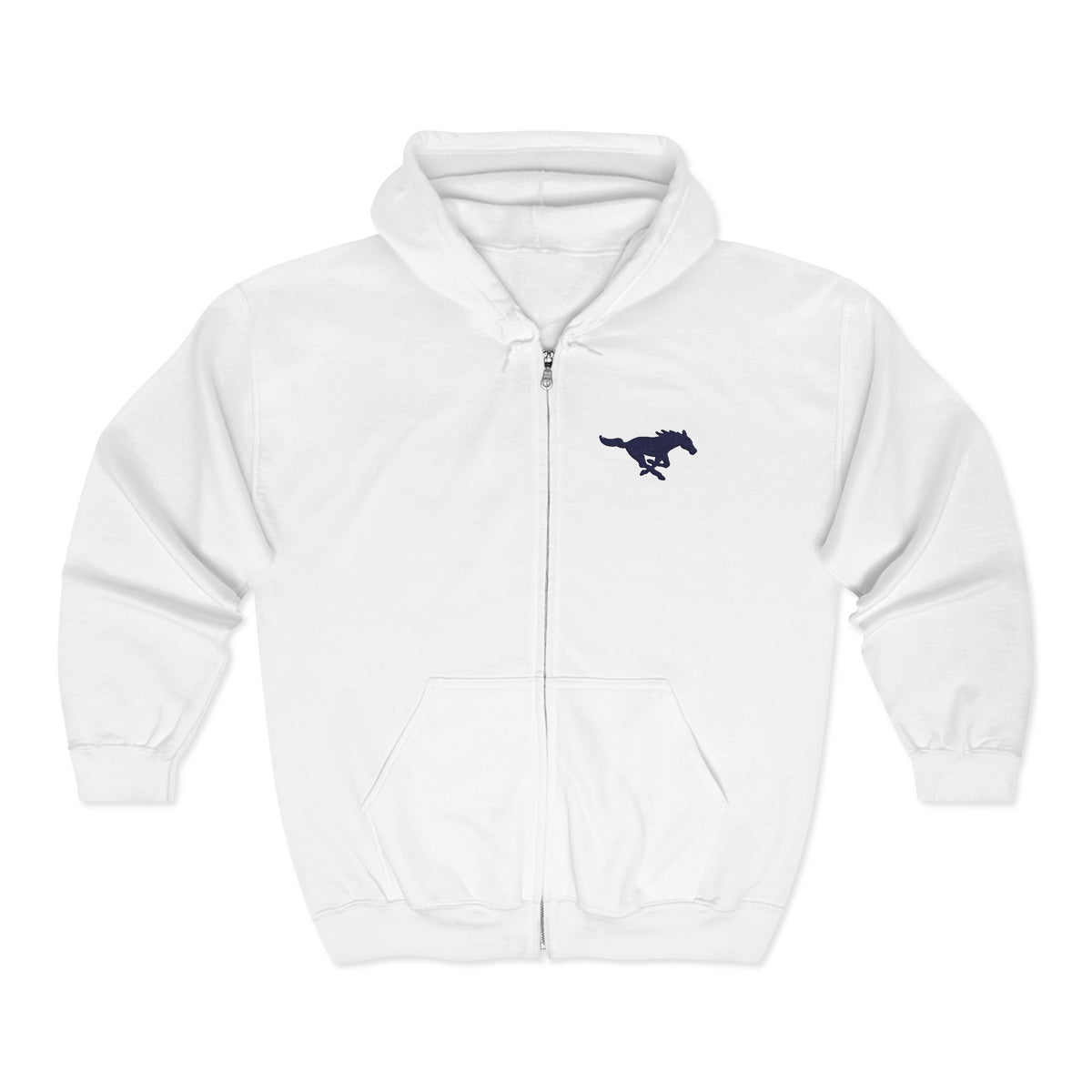 Embroidered Blue Mustang Full Zip Hoodie