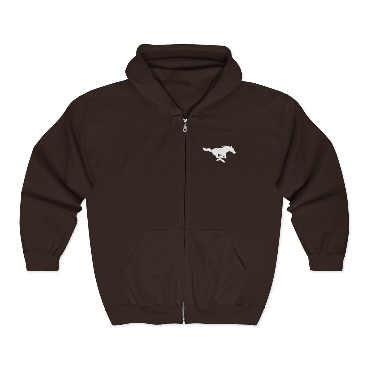 Embroidered White Mustang Full Zip Hoodie