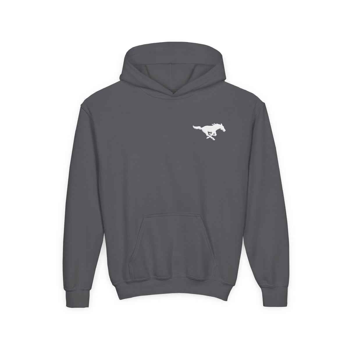 YOUTH Embroidered White Mustang Hoodie