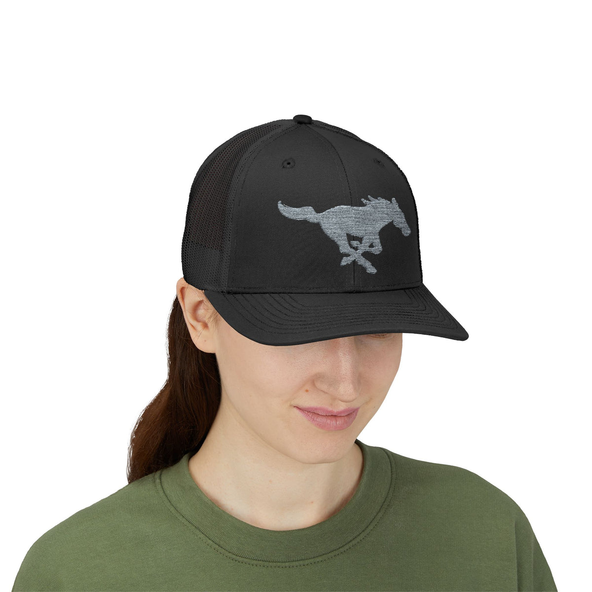 Embroidered Snapback Trucker Hat with horse