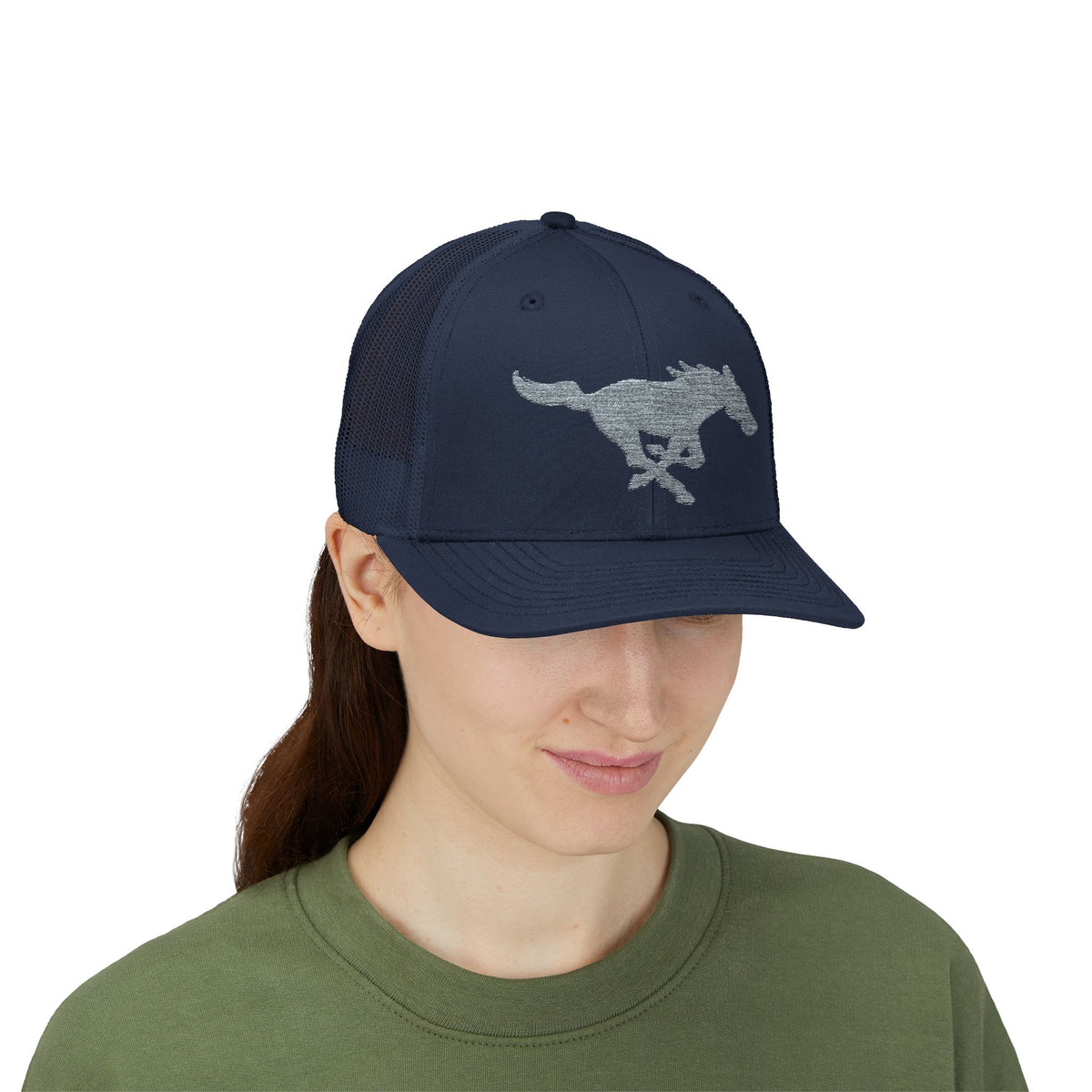 Embroidered Snapback Trucker Hat with horse