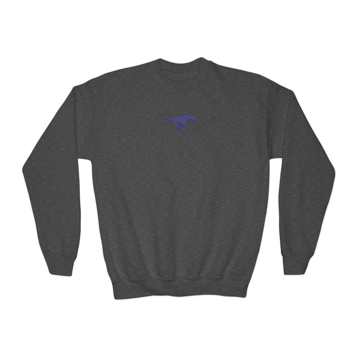 YOUTH Embroidered Blue Mustang Crewneck Sweatshirt