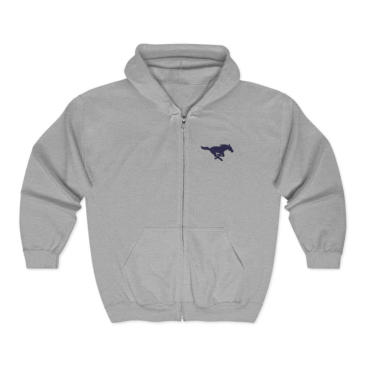 Embroidered Blue Mustang Full Zip Hoodie