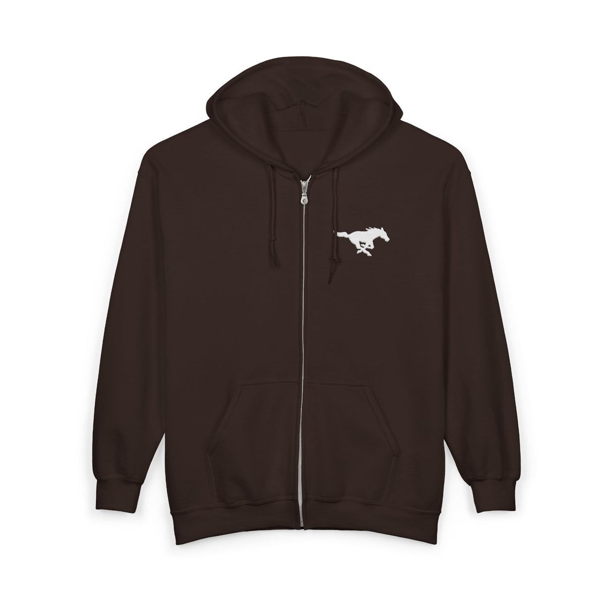 Embroidered White Mustang Full Zip Hoodie