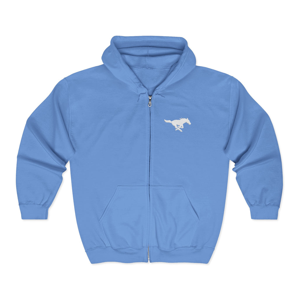 Embroidered White Mustang Full Zip Hoodie
