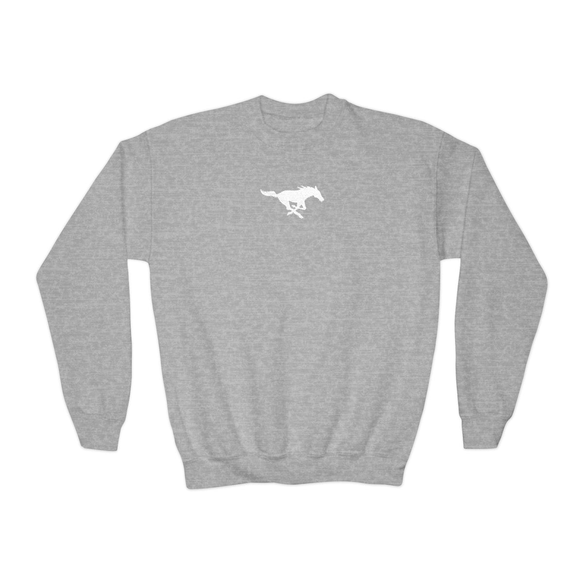 YOUTH Embroidered White Mustang Crewneck Sweatshirt