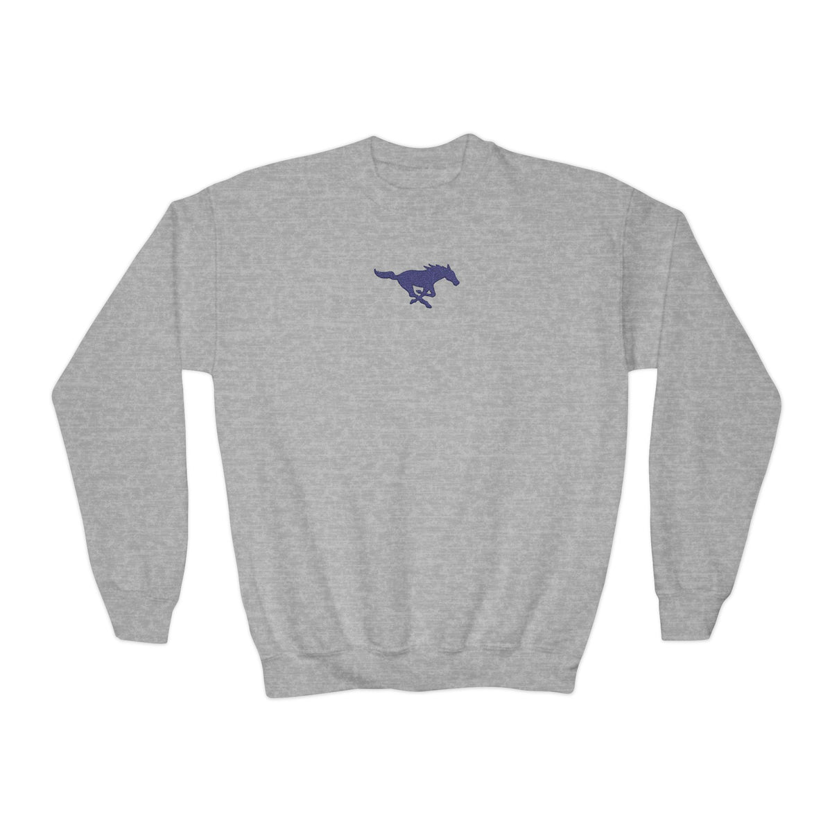 YOUTH Embroidered Blue Mustang Crewneck Sweatshirt